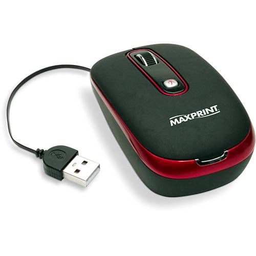 Mouse Ótico Retrátil Vermelho e Preto - Maxprint