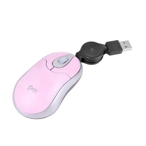 Mouse Retrátil Pisc 1845 USB Rosa 3 Botões 800 Dpi