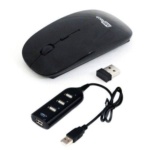 Mouse Slim Sem Fio USB Super Fino, Pc, Mac Notebook com Hub USB