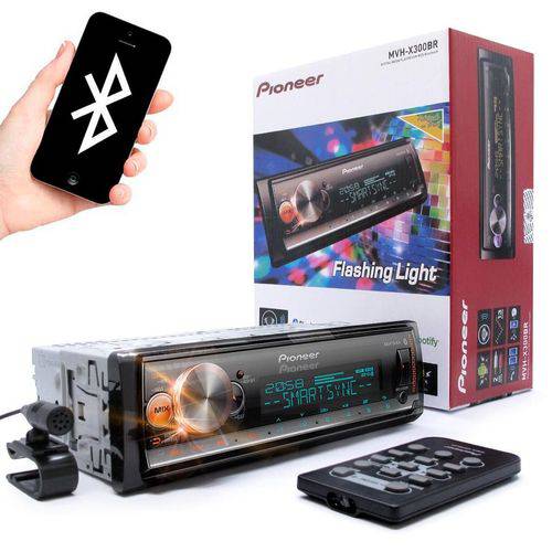 MP3 Pioneer MVH-X300BR Flashing Light Mixtrax USB AUX RDS Entrada para Controle de Volante Bluetooth