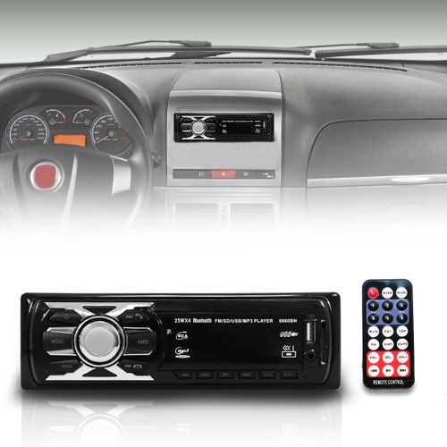 MP3 Player Automotivo 1DIN Entradas USb SD Auxiliar P2 Bluetooth Rádio FM