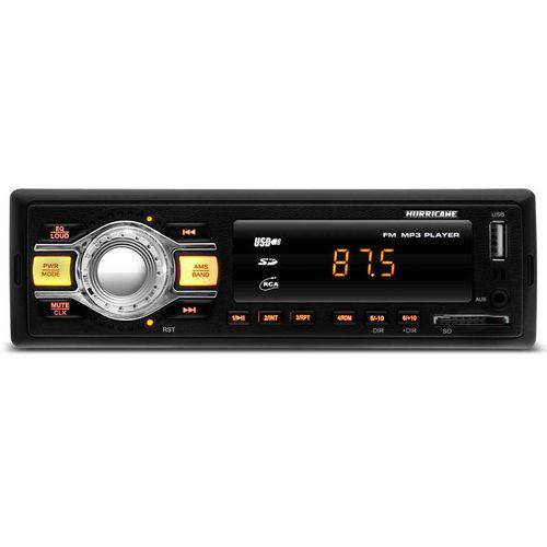 MP3 Player Automotivo Hurricane HR-412 1 Din USB SD AUX FM RCA Tela LED 4x18 WRMS