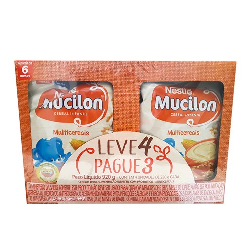 Mucilon Multicereais Cereal Infantil Sachê Leve 4 Pague 3 Contém 4 Unidades de 230g Cada