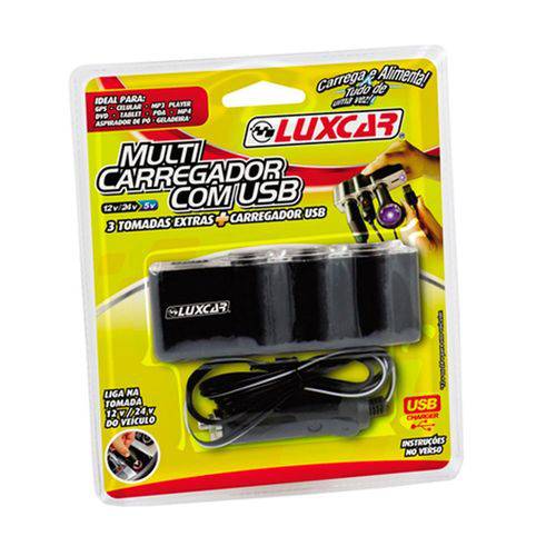 Multi Carregador Veicular Luxcar 3719 com USB 12v/24v