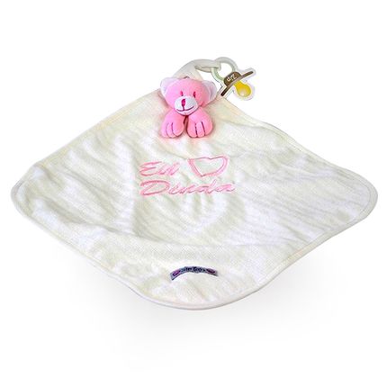 Naninha Cetim Urso Amo Dinda - Rosa com Branco - Zip Toys