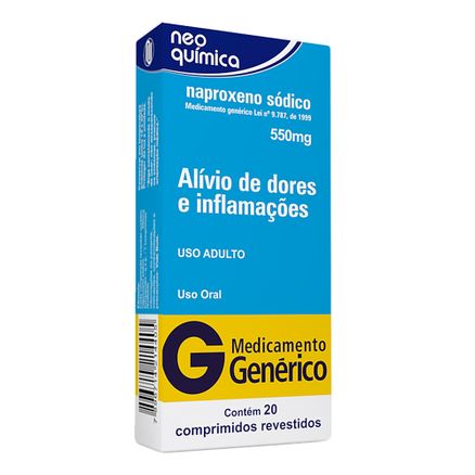 Naproxeno Sódico 550mg 20 Comprimidos Generico Neo Química
