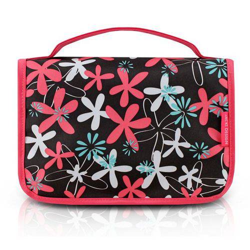 Necessaire de Viagem Estampada Miss Douce Nylon Pink Floral - Jacki Design - Jacki Design