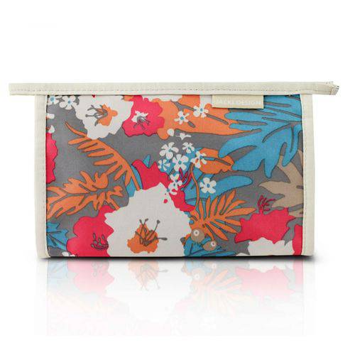 Necessaire Envelope Estampada Tam. P Bege/Floral Nylon Jacki Design