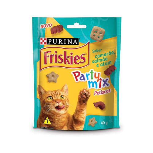 Nestle Purina Friskies Party Mix Petisco Party Mix para Gatos Adultos Camarao. Sal Mão e Atum 40g