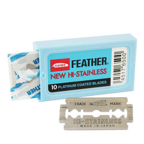New Hi-Stainless C/ 10 Lâminas para Barbear Platinum Coated Blades - Feather