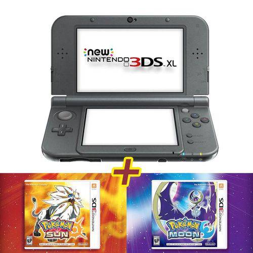 New Nintendo 3ds Xl Preto + Jogo Pokemon Sun + Jogo Pokemon Moon