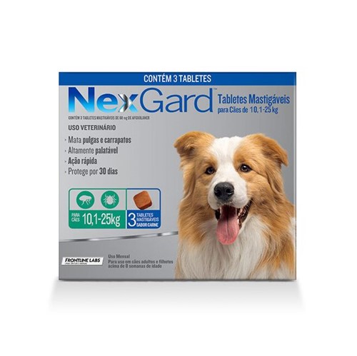 NexGard - Cães 10,1 a 25kg - 3 Unidades