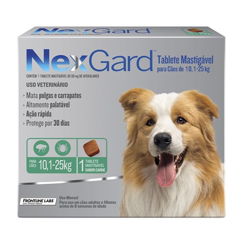 NexGard Contra Pulgas e Carrapatos para Cães de 10,1 a 25kg com 1 Tablete Mastigável