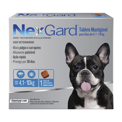 NexGard Contra Pulgas e Carrapatos para Cães de 4,1 a 10kg com 1 Tablete Mastigável