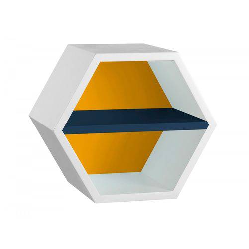 Nicho Hexagonal 1 Prateleira Favo Maxima Branco/Amarelo/Azul Noite