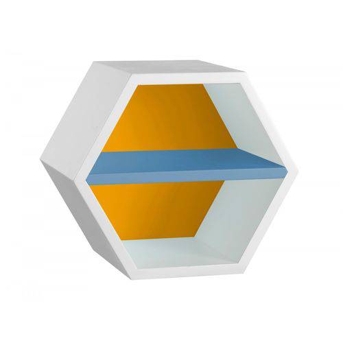Nicho Hexagonal 1 Prateleira Favo Maxima Branco/amarelo/azul Serenata
