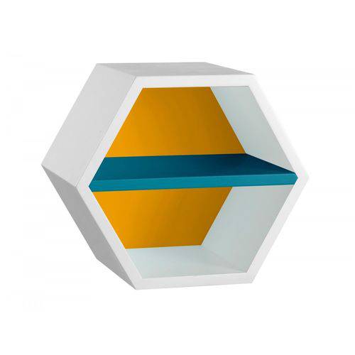Nicho Hexagonal 1 Prateleira Favo Maxima Branco/Amarelo/Azul