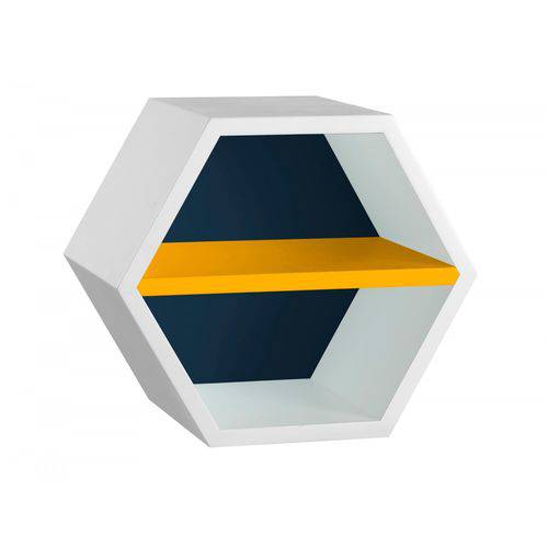 Nicho Hexagonal 1 Prateleira Favo Maxima Branco/azul Noite/amarelo