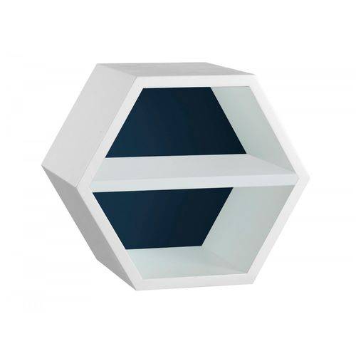 Nicho Hexagonal 1 Prateleira Favo Maxima Branco/Azul Noite/Branco