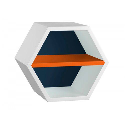 Nicho Hexagonal 1 Prateleira Favo Maxima Branco/azul Noite/laranja Novo