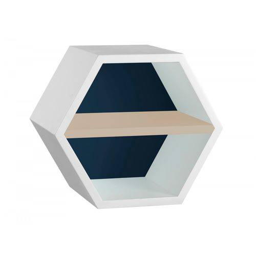 Nicho Hexagonal 1 Prateleira Favo Maxima Branco/azul Noite/marrom Claro