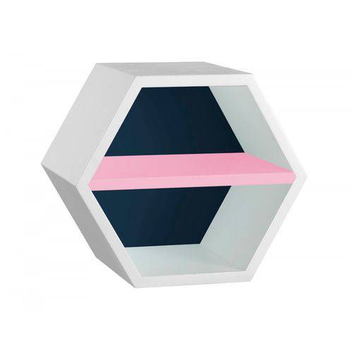 Nicho Hexagonal 1 Prateleira Favo Maxima Branco/azul Noite/rosa Cristal