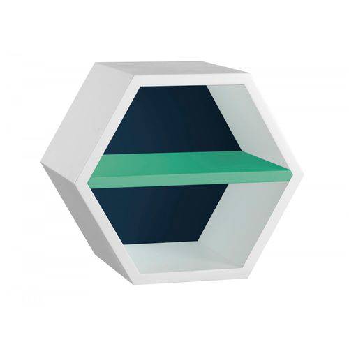 Nicho Hexagonal 1 Prateleira Favo Maxima Branco/azul Noite/verde Anis