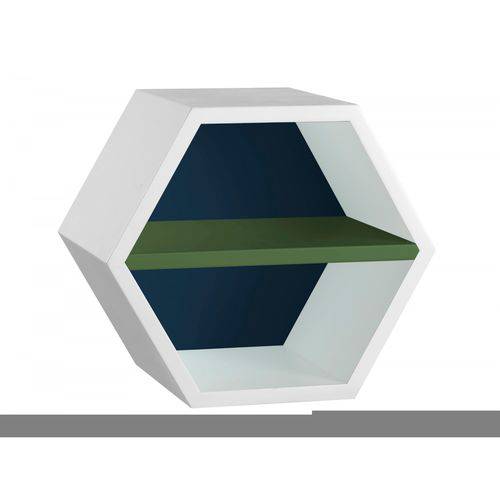 Nicho Hexagonal 1 Prateleira Favo Maxima Branco/azul Noite/verde Musgo