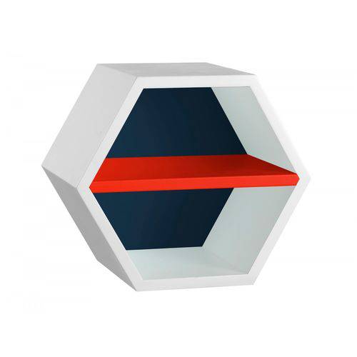 Nicho Hexagonal 1 Prateleira Favo Maxima Branco/azul Noite/vermelho