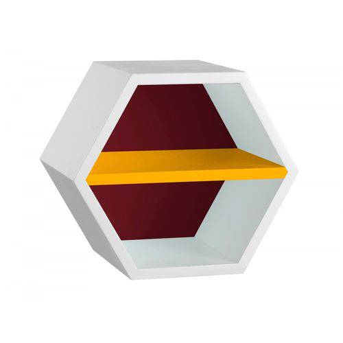 Nicho Hexagonal 1 Prateleira Favo Maxima Branco/bordô/amarelo