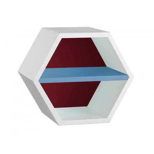 Nicho Hexagonal 1 Prateleira Favo Maxima Branco/bordô/azul Serenata