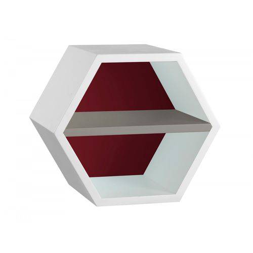 Nicho Hexagonal 1 Prateleira Favo Maxima Branco/bordô/cinza