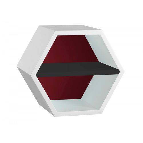Nicho Hexagonal 1 Prateleira Favo Maxima Branco/bordô/preto