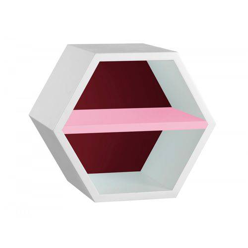 Nicho Hexagonal 1 Prateleira Favo Maxima Branco/bordô/rosa Cristal