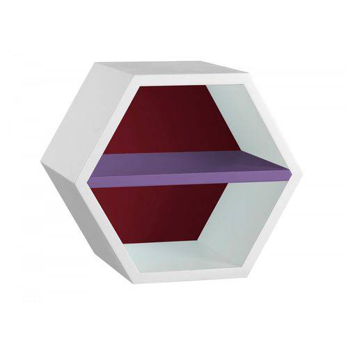 Nicho Hexagonal 1 Prateleira Favo Maxima Branco/bordô/roxo