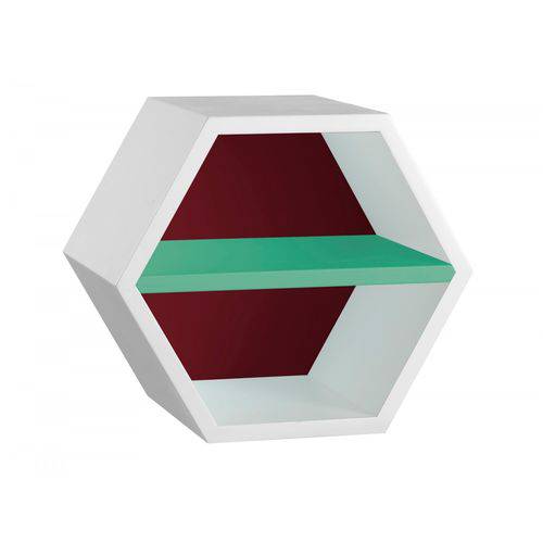 Nicho Hexagonal 1 Prateleira Favo Maxima Branco/bordô/verde Anis