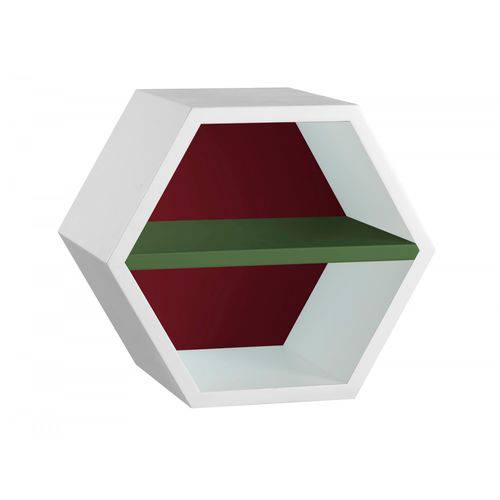 Nicho Hexagonal 1 Prateleira Favo Maxima Branco/bordô/verde Musgo