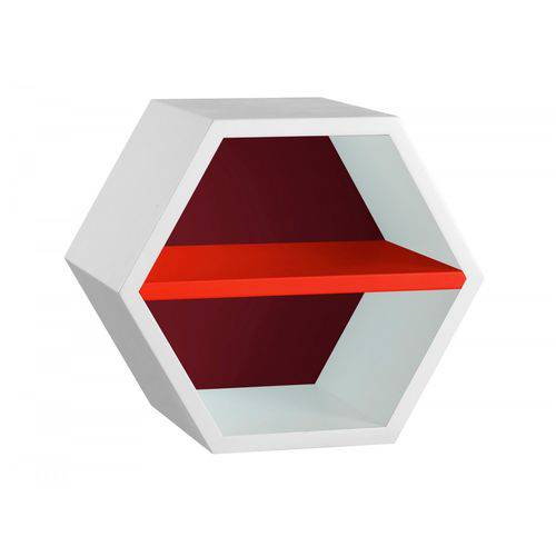 Nicho Hexagonal 1 Prateleira Favo Maxima Branco/Bordô/Vermelho