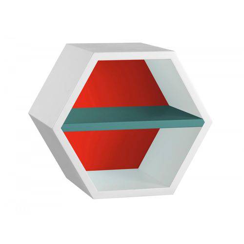 Nicho Hexagonal 1 Prateleira Favo Maxima Branco/vermelho/azul Claro