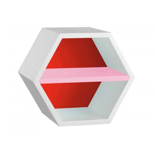 Nicho Hexagonal 1 Prateleira Favo Maxima Branco/vermelho/rosa Cristal