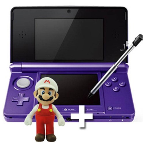 Nintendo 3DS Roxo + Boneco Emborrachado Super Mario Bros Branco e Vermelho