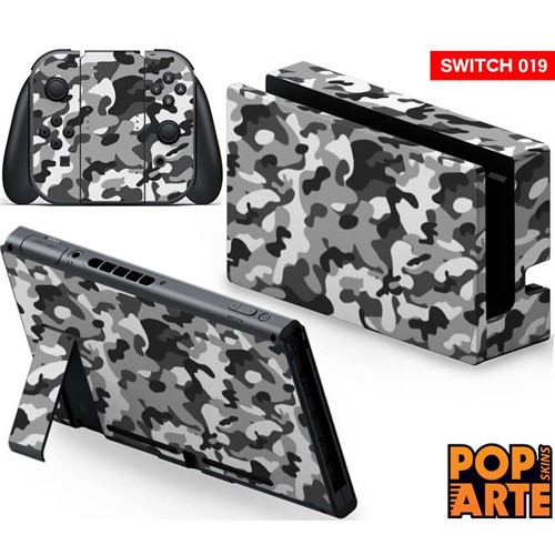 Nintendo Switch Skin - Camuflado Cinza Adesivo Brilhoso
