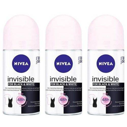 Nivea Black & White Clear Desodorante Rollon 50ml (kit C/03)
