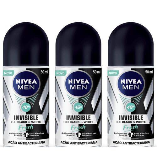 Nivea Black & White Fresh Desodorante Rollon Masculino 50ml (kit C/03)