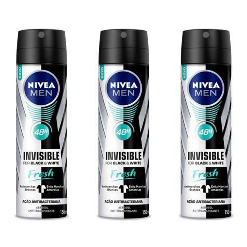 Nivea For Men Black & White Fresh Desodorante Aerosol 150ml (kit C/03)