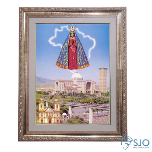 Nossa Senhora Aparecida com Basílica e Passarela ao Fundo - 52 Cm X 42 Cm | SJO Artigos Religiosos