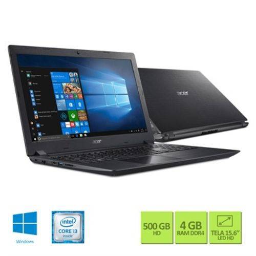 Notebook Acer A315-51-347W Intel® Core™ I3-6006U 4GB RAM 500GB HD 15.6'' Windows 1