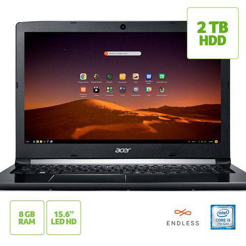 Notebook Acer Aspire 5 A515-51-51JW Intel Core I5-7200U 8GB RAM HD 2TB 15.6" HD Endless OS (Linux)
