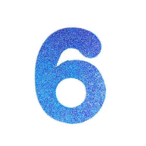 Número 6 em Eva Azul com Glitter 13cm Evamax