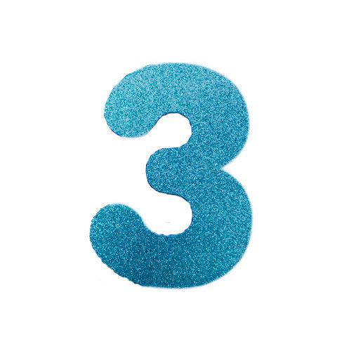 Número 3 em Eva Azul com Glitter 13cm Evamax